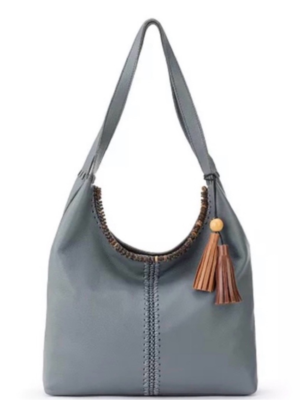 The Sak Boho Gray Leather Hobo Bag with Tassel
